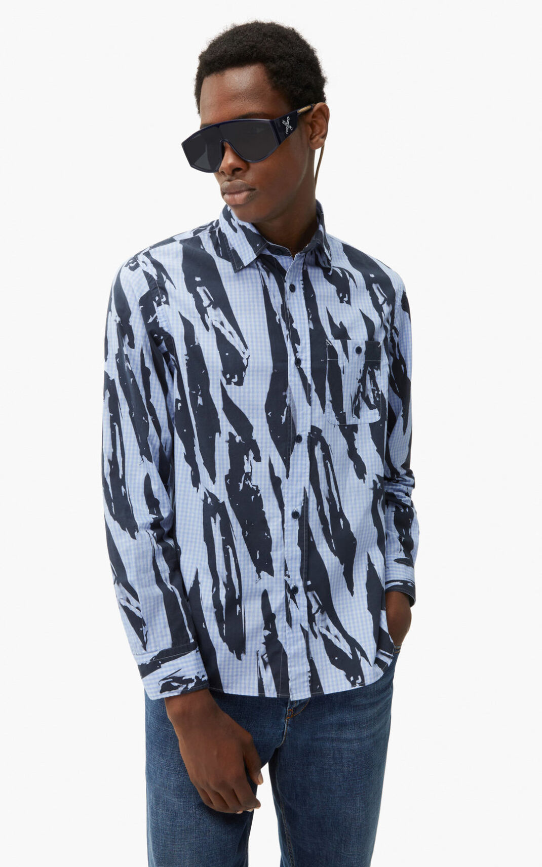 Chemise Kenzo Pleat Camo casual Homme Bleu | TMAS-86250